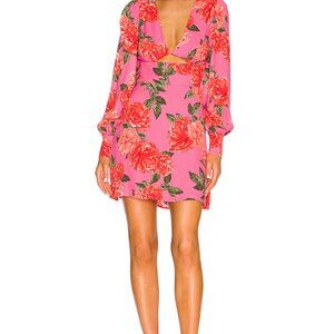 AFRM Castiel Mini Dress Pink Bouquet Cutout Long Sleeve Floral Size Small